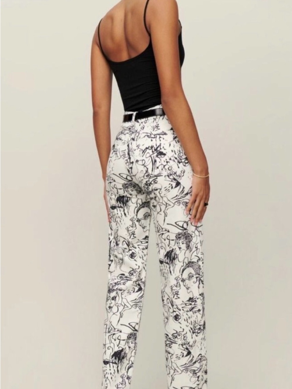 Reformation Abstract Sketch Print High-Waist straight Pants - White/Black